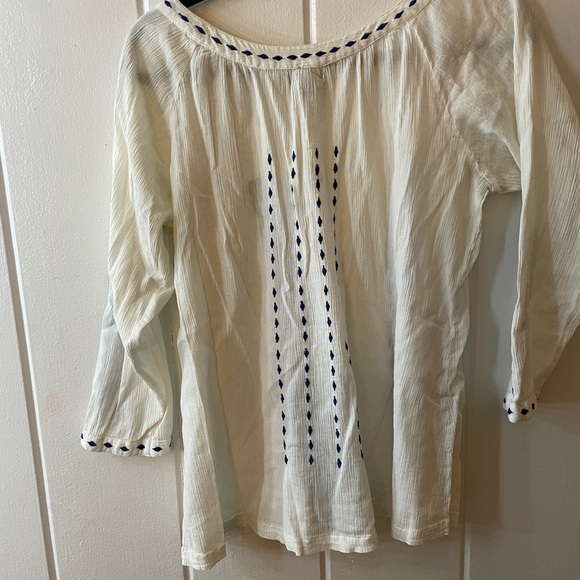 Lord and Taylor White Blue Blouse - Picture 7 of 10